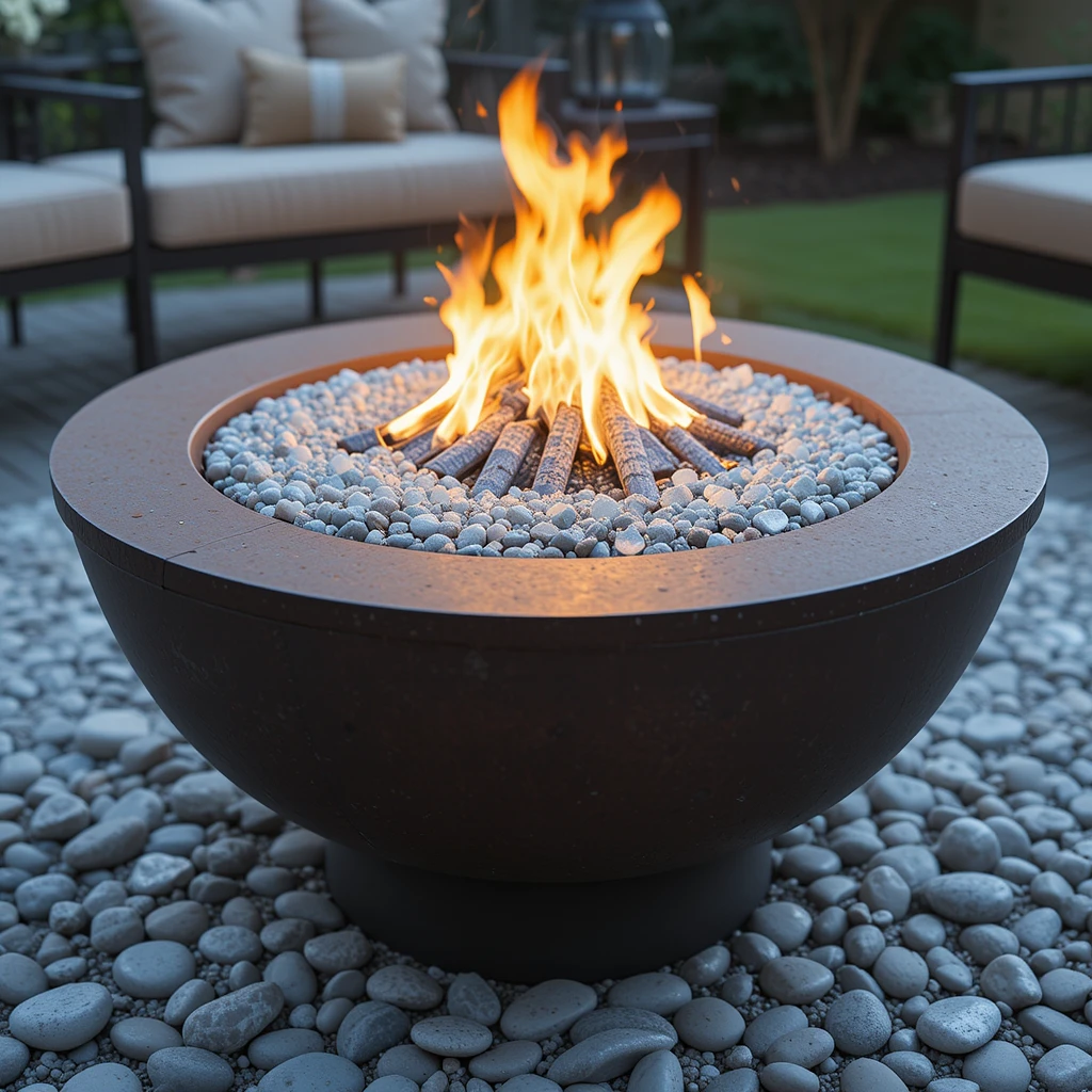 Fire Pit with Pebbles and Glass