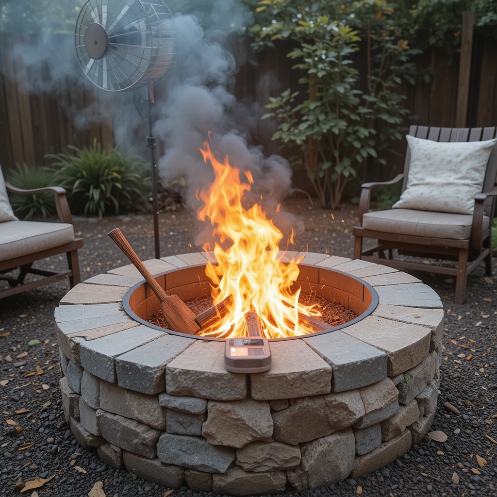 Fire Pit with a Solar-Powered Fan