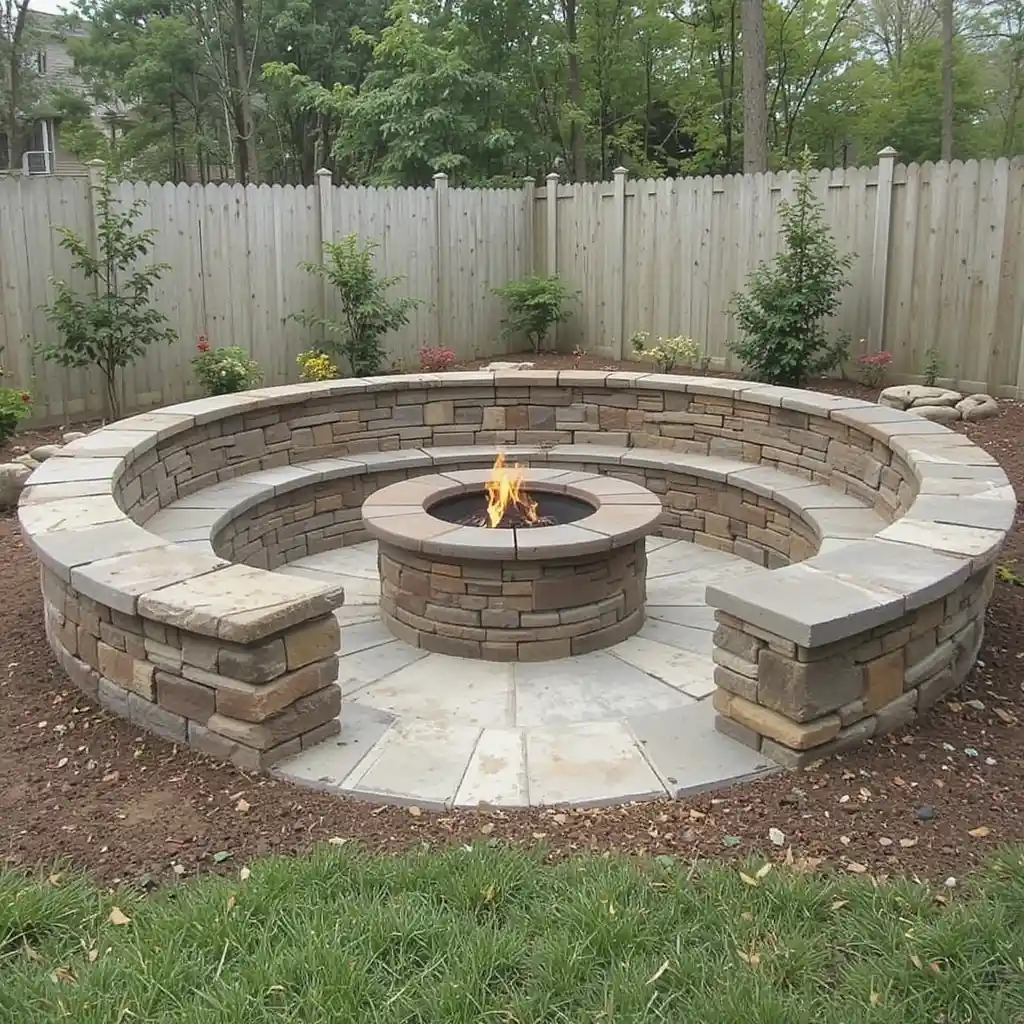 Fire Pit with a Stone Seat Wall