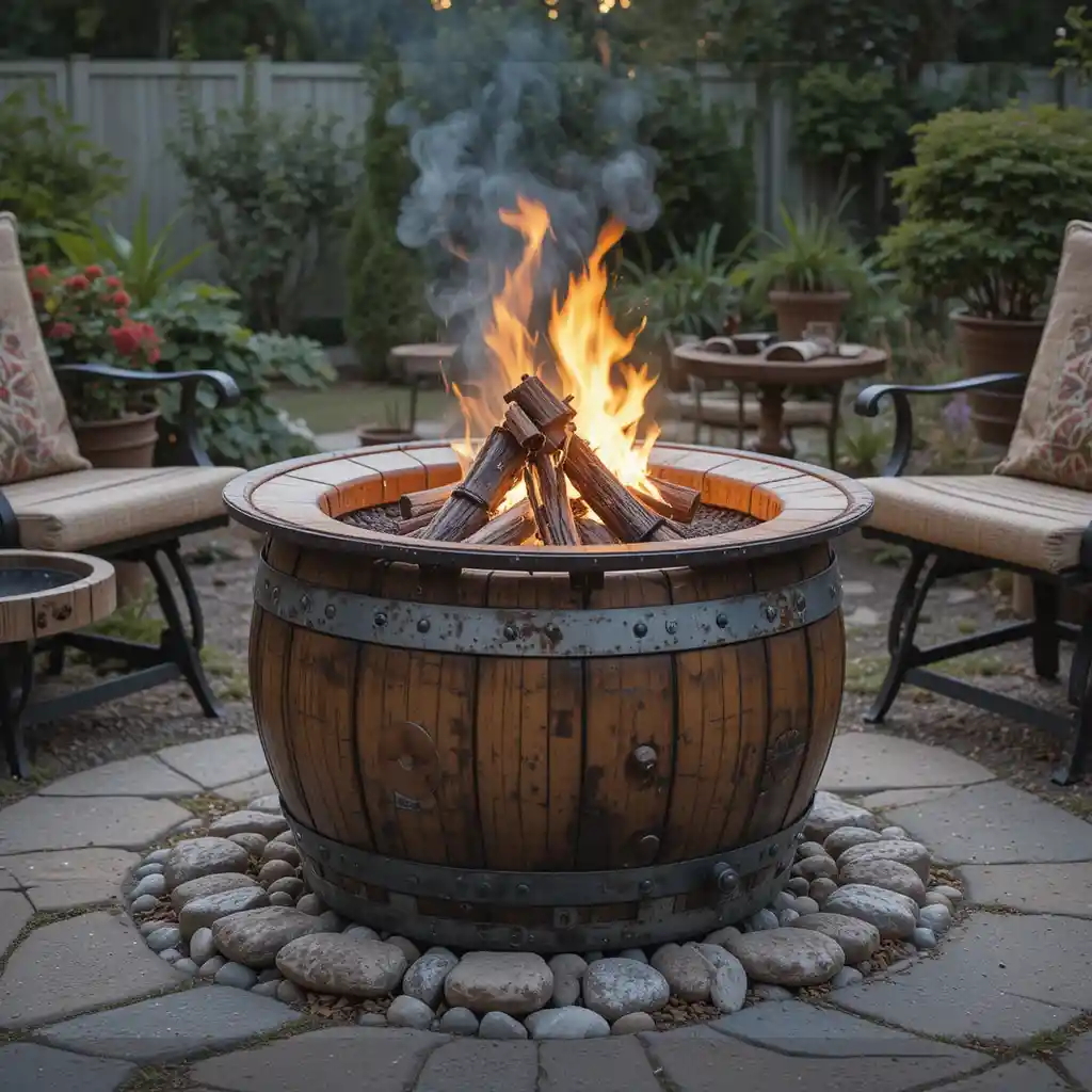 Fire Pit with a Wine Barrel