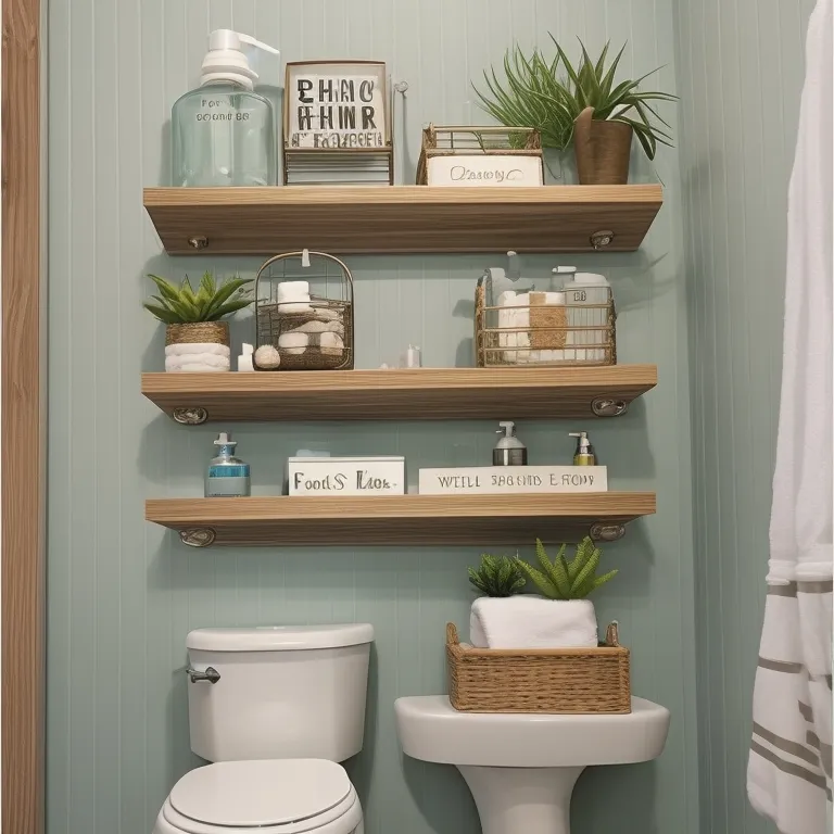 Floating Shelf with Bathroom Signage