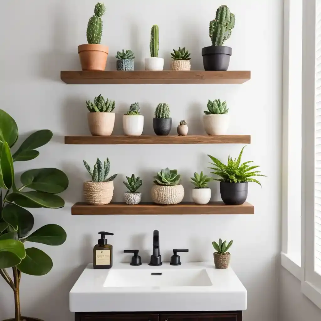 Floating Shelves with Greenery