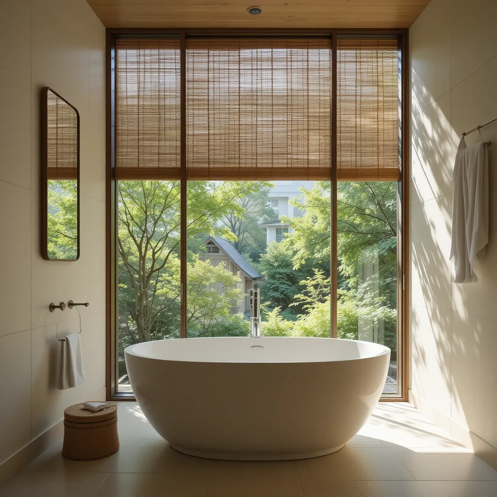 Floor-to-Ceiling Window with Privacy Bamboo Blinds