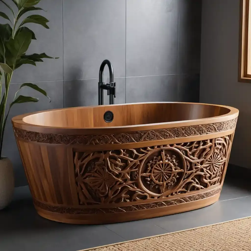 Handcrafted Ofuro Tub with Carved Details