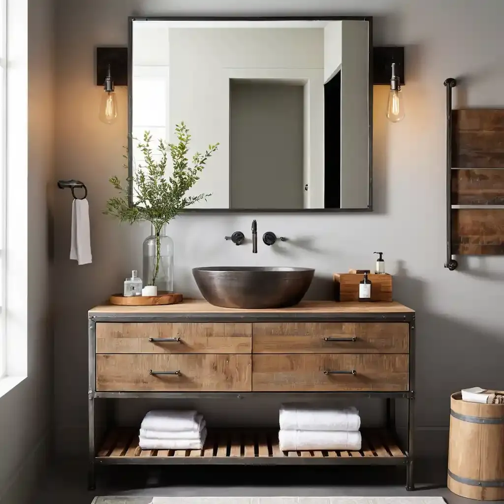 Industrial Vanity with Wood Accents