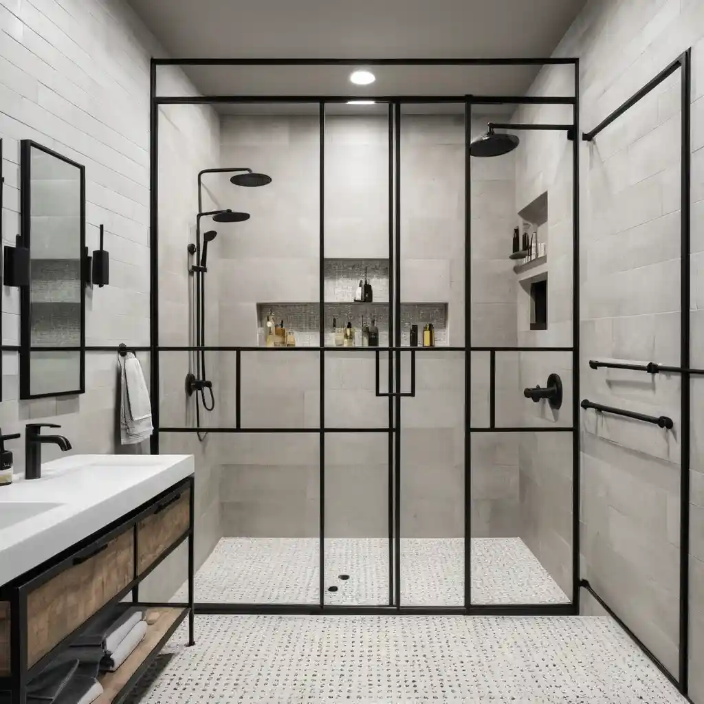 Industrial Walk-In Shower with Black Frames