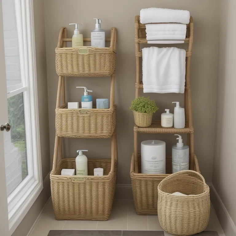 Ladder Shelf with Woven Baskets