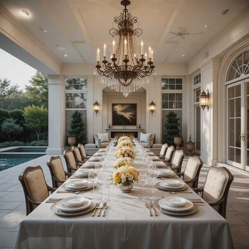 Luxury Outdoor Dining with Chandelier