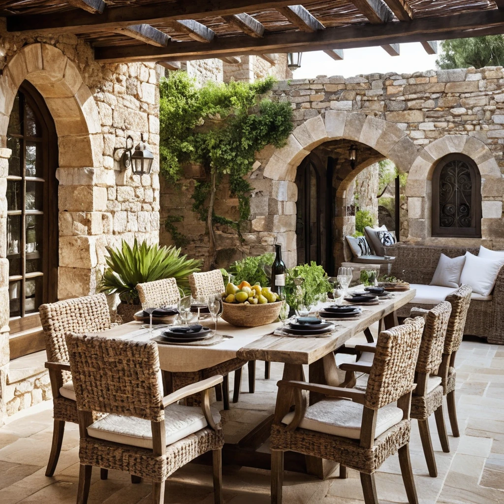 Mediterranean Dining with Stone Walls