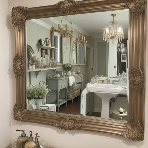 Mirror-Framed Shelf with Vintage Finds