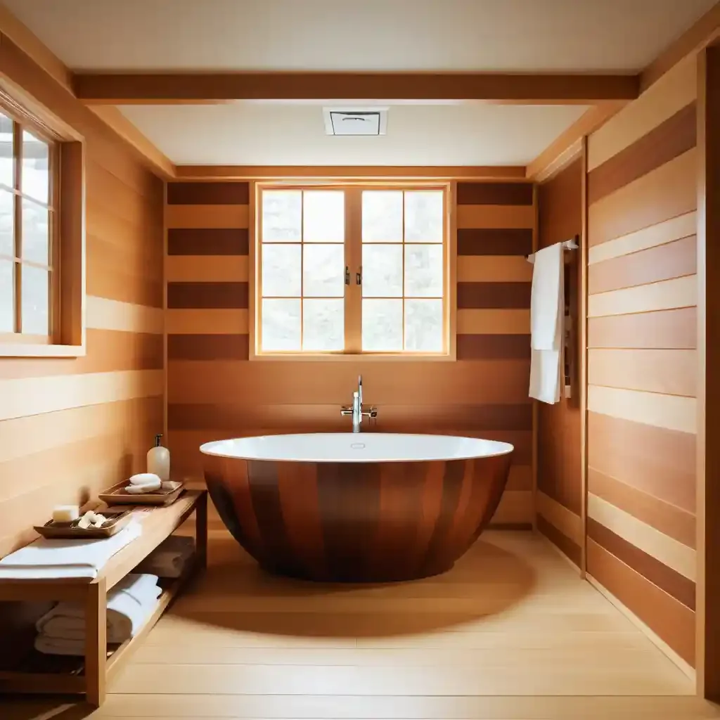 Ofuro Bathtub with Japanese Wood Paneling