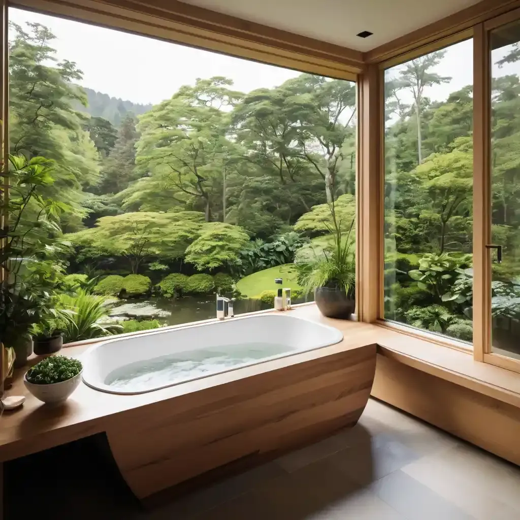 Ofuro Tub with Scenic Garden View