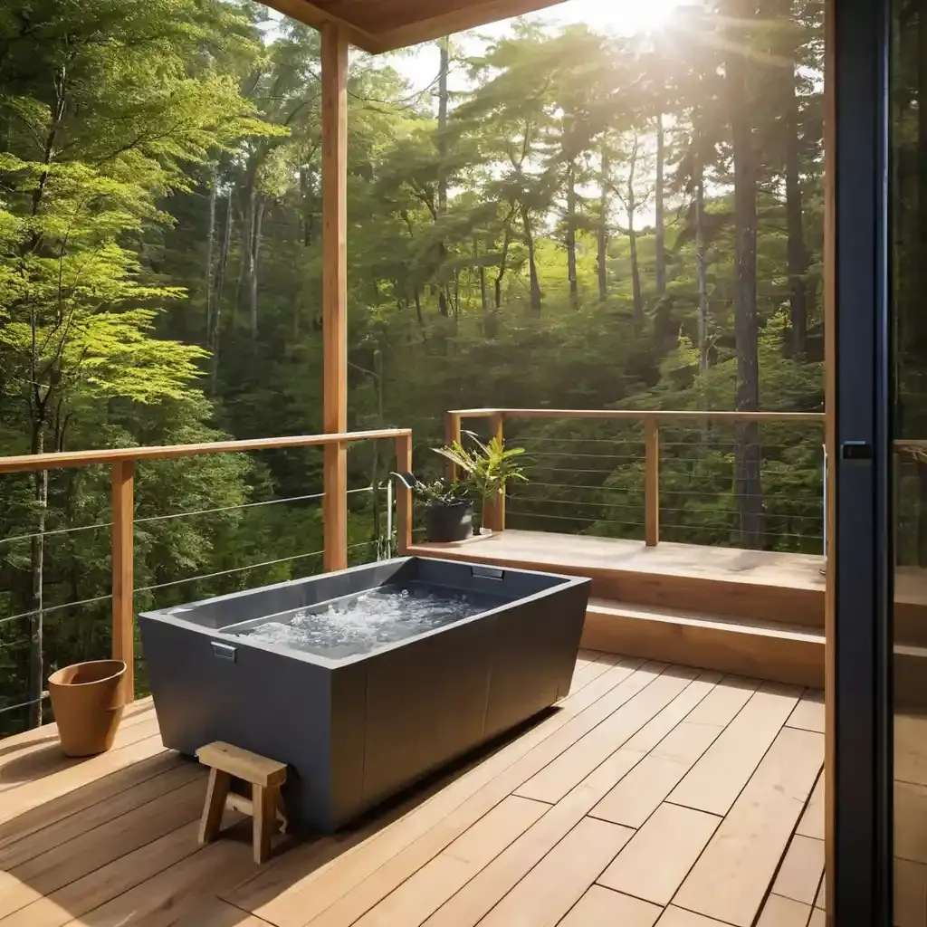 Open-Air Ofuro Tub on a Wooden Deck