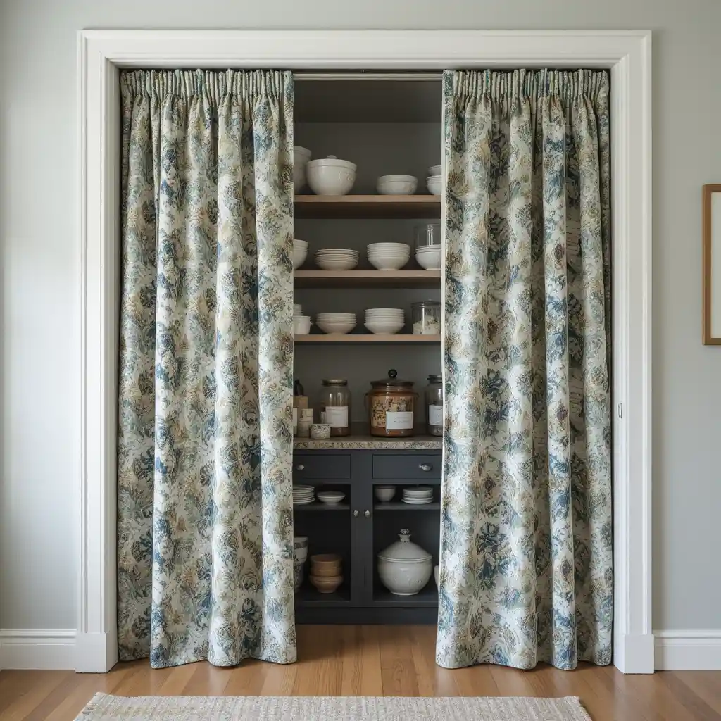 Open Pantry with Curtains