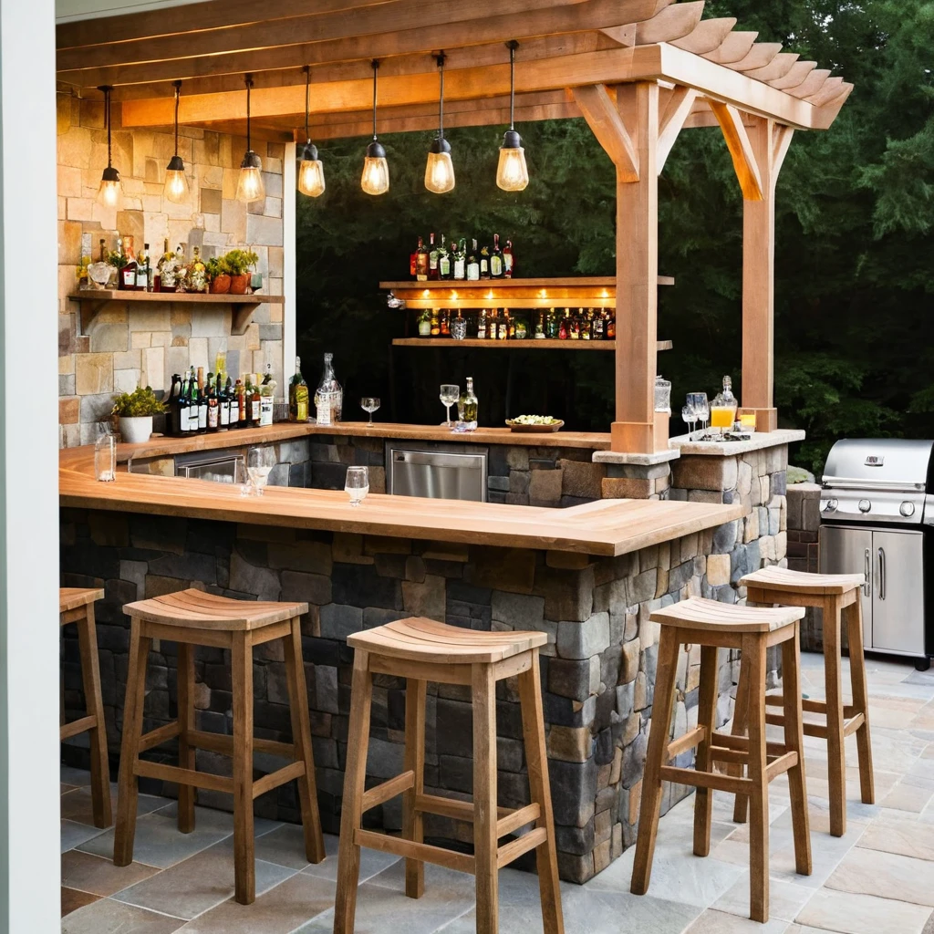 Outdoor Bar with High Chairs