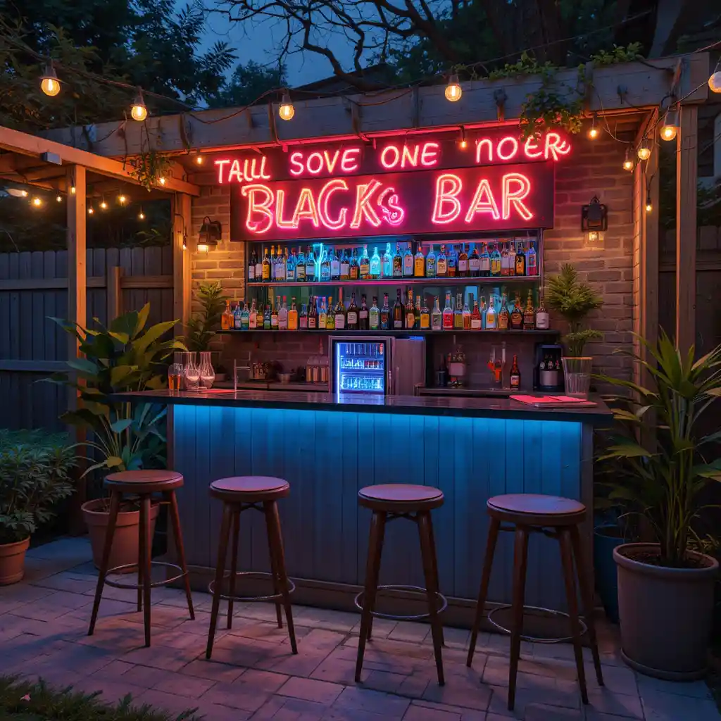 Outdoor Bar with Neon Signs