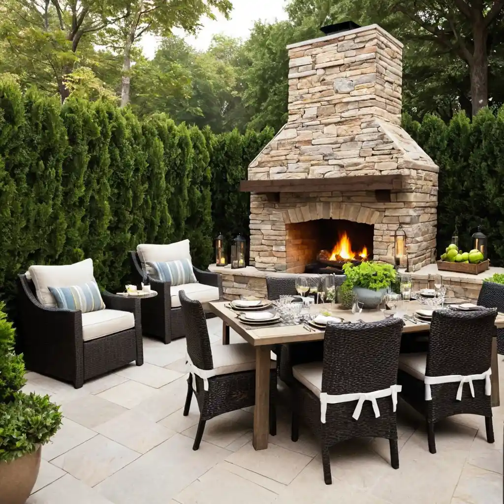 Outdoor Dining with Built-In Fireplace