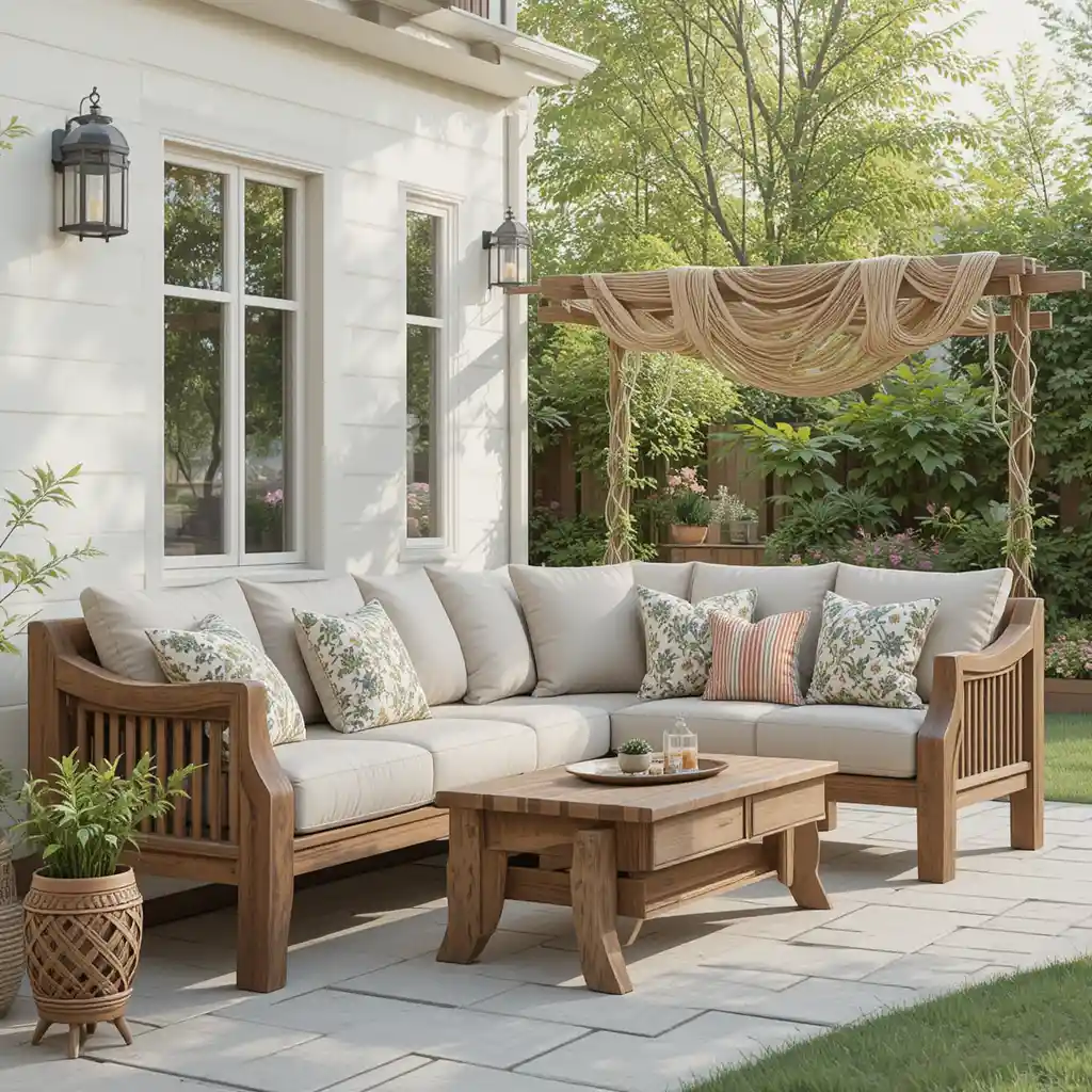 Outdoor Sofa with Wooden Accents