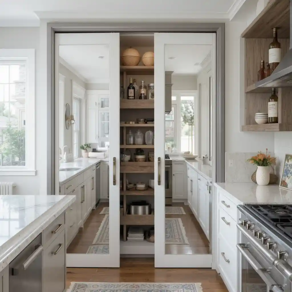 Pantry with Mirror Doors