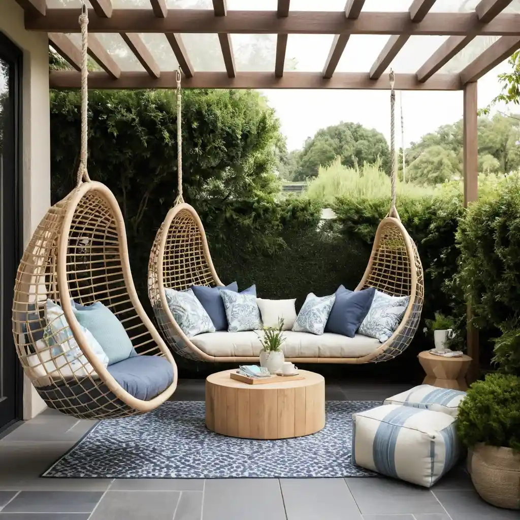 Patio with Hanging Chairs and Swing Beds