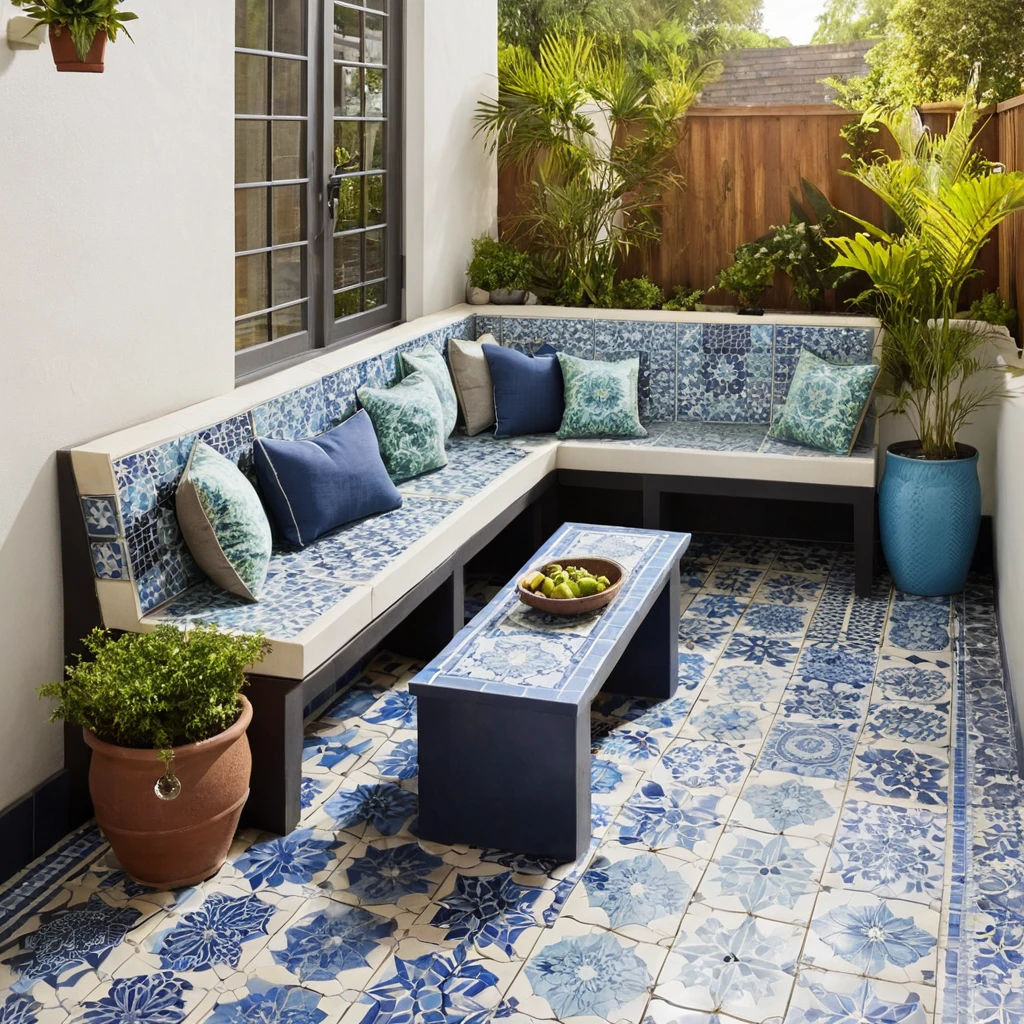 Patio with Tiled Bench Seating