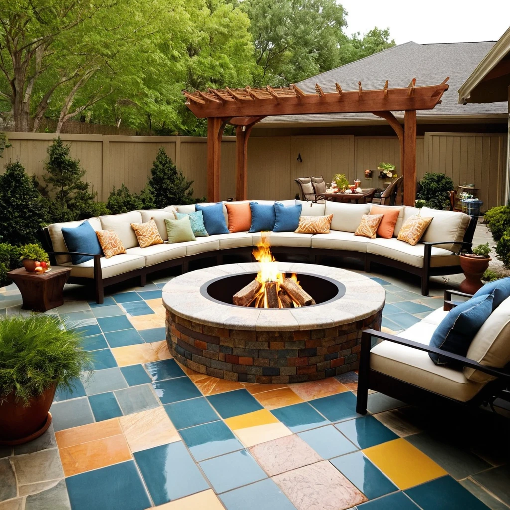 Patio with Tiled Firepit Area