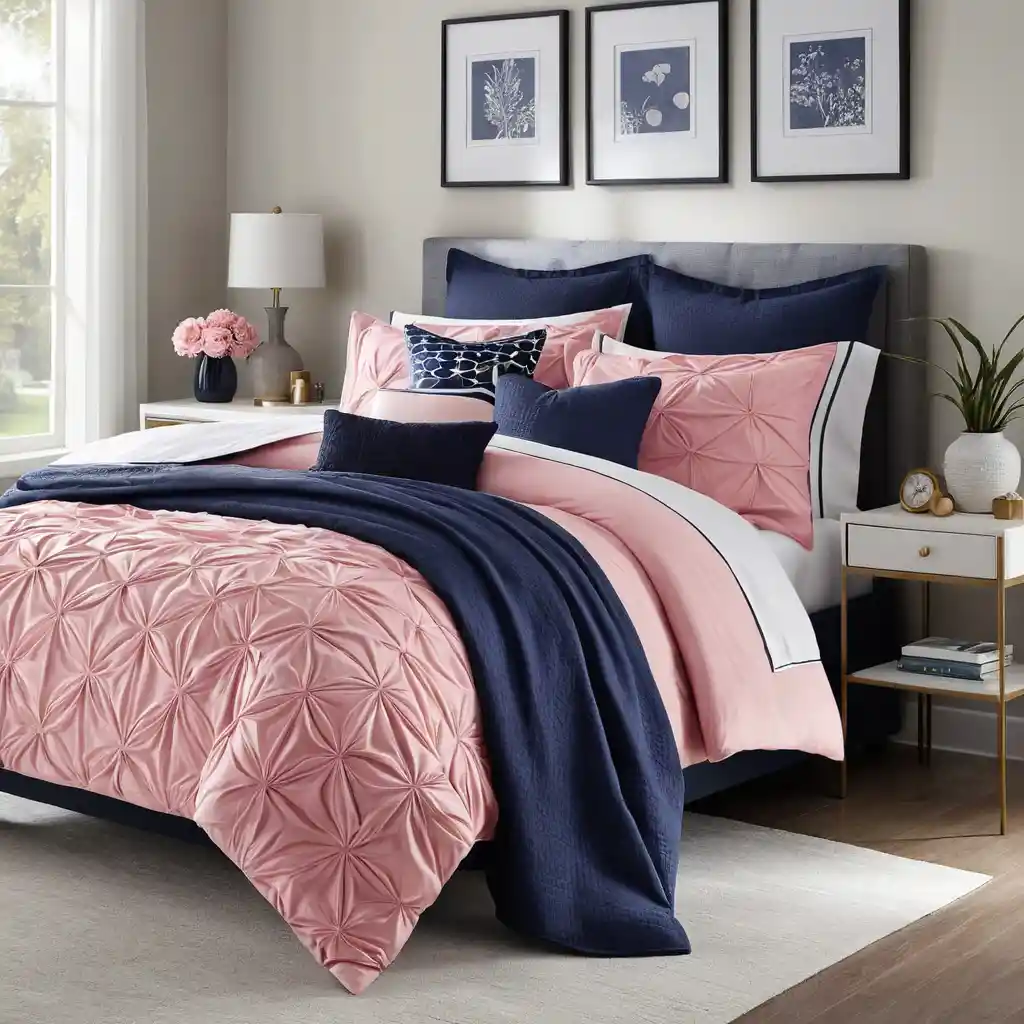 Pink and Navy Bedding