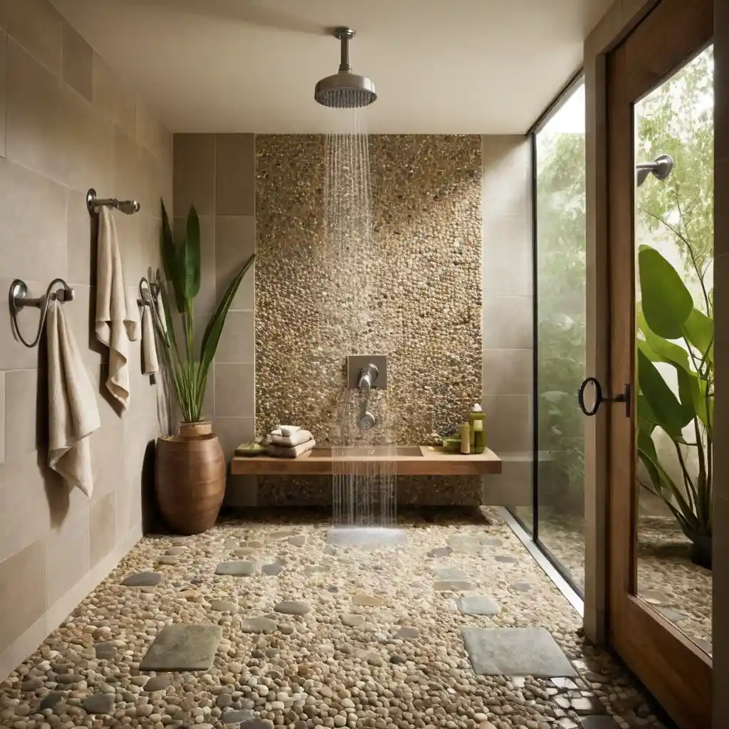 Rain Shower with Pebbled Flooring