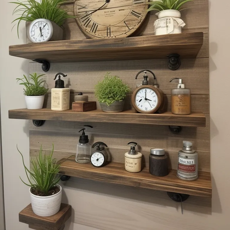 Reclaimed Wood Shelf with Vintage Clocks