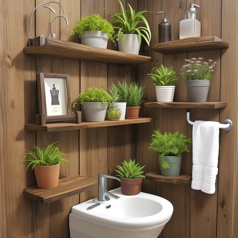 Rustic Wooden Shelf with Potted Plants