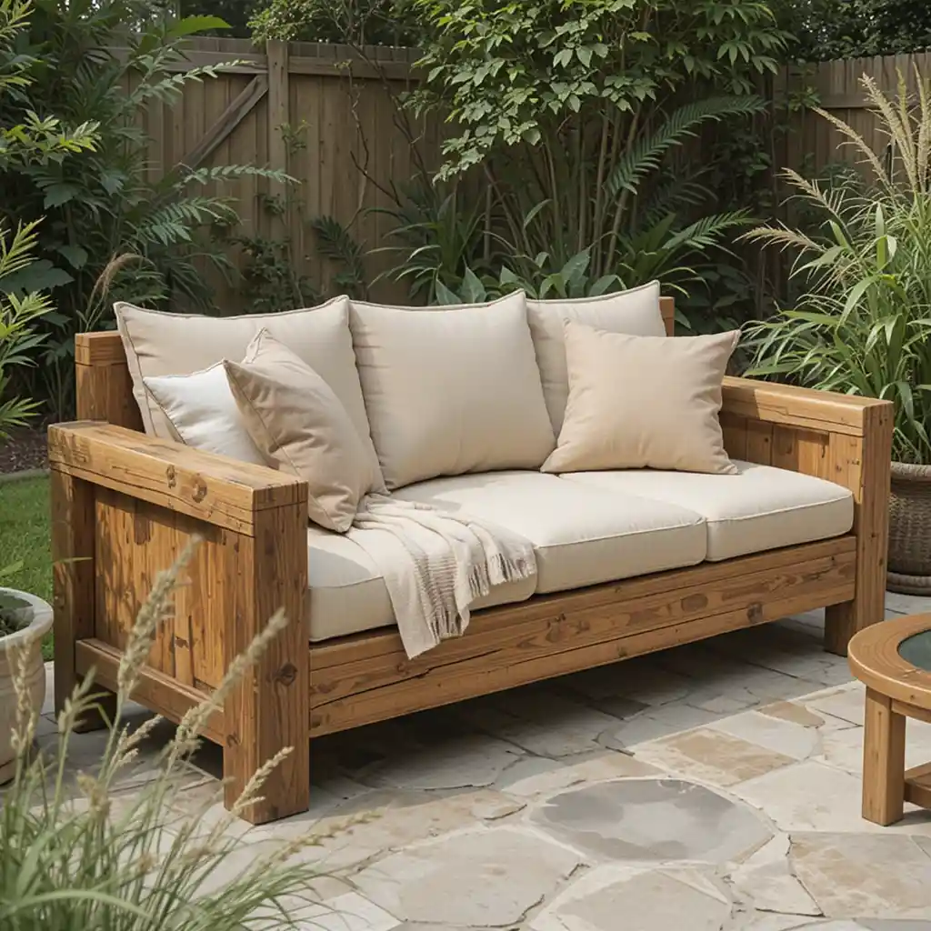 Rustic Wooden Sofa with Cushions