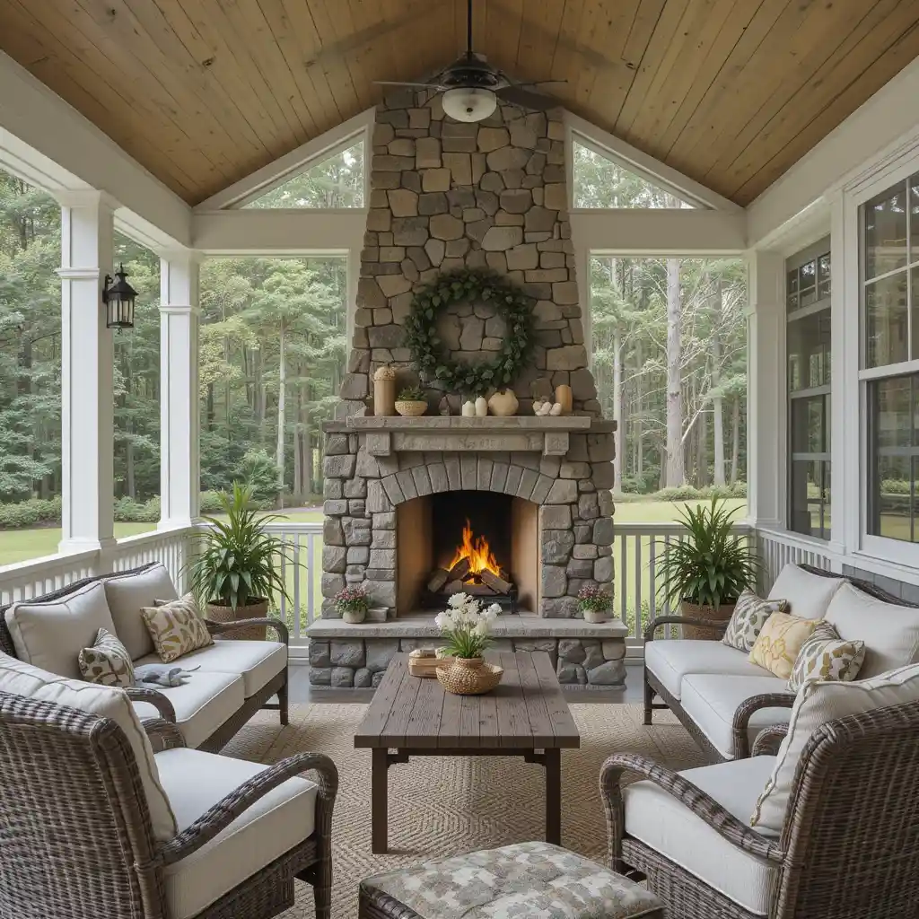 Screened Porch Fireplace