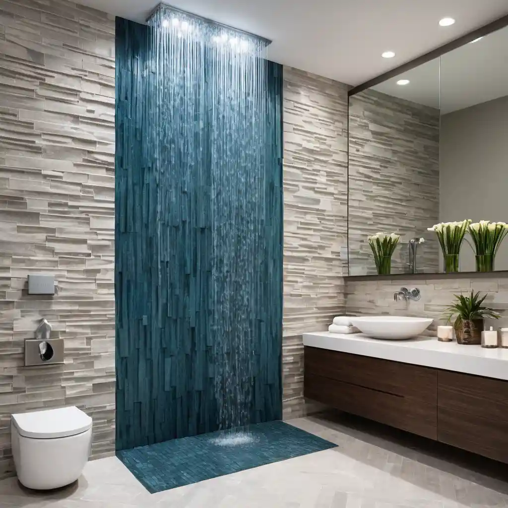 Shower with a Waterfall Wall Feature