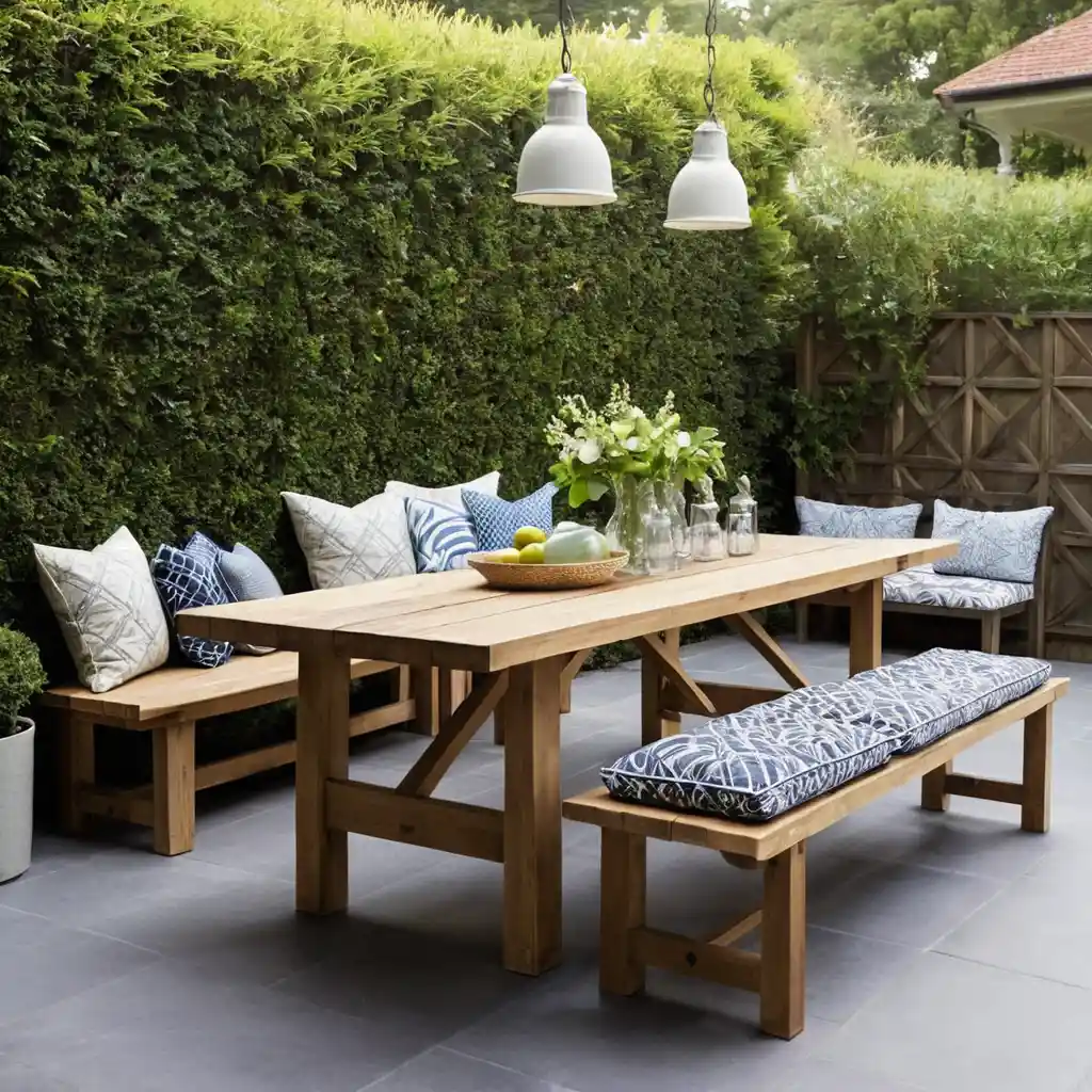 Simple Wooden Dining with Outdoor Bench