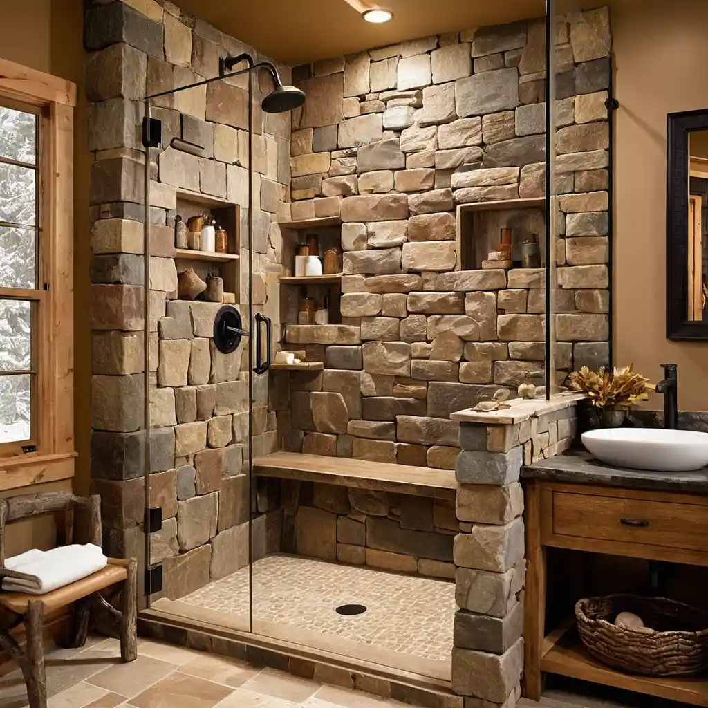 Stone-Wrapped Walk-In Shower