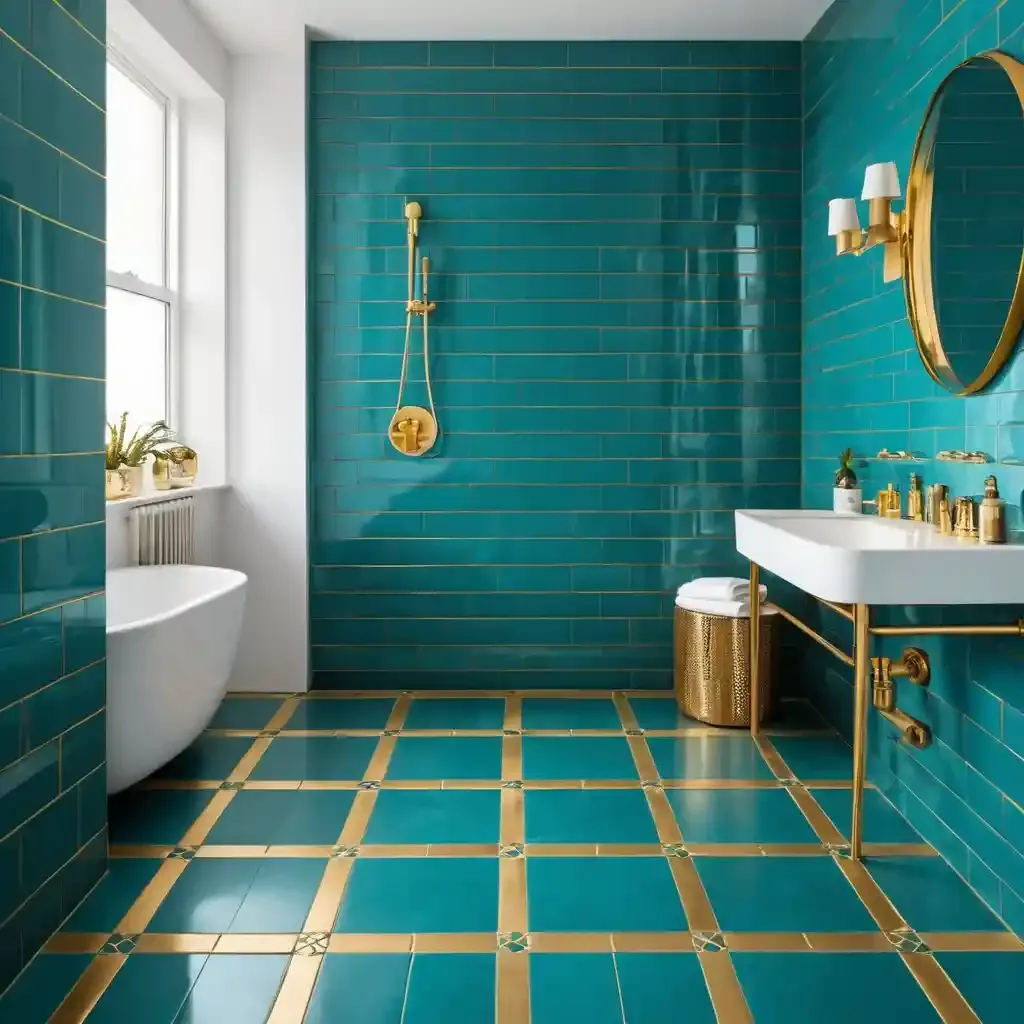 Teal Tiled Floor with Gold Accents