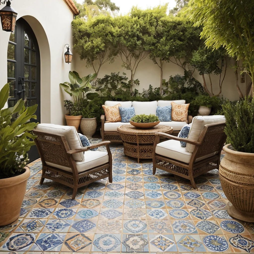 Tiled Patio with Mosaic Designs