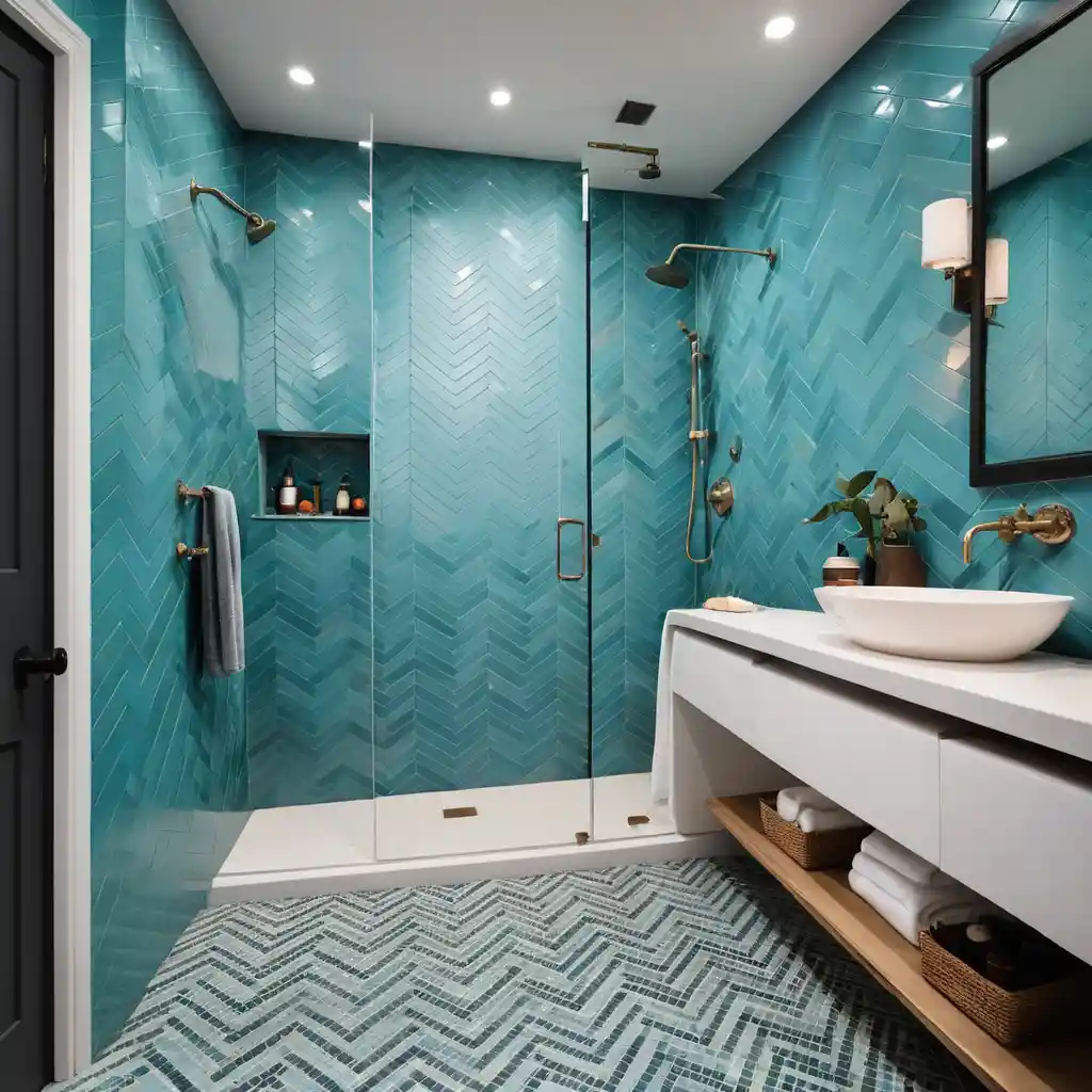 Walk-In Shower with Chevron Tiles