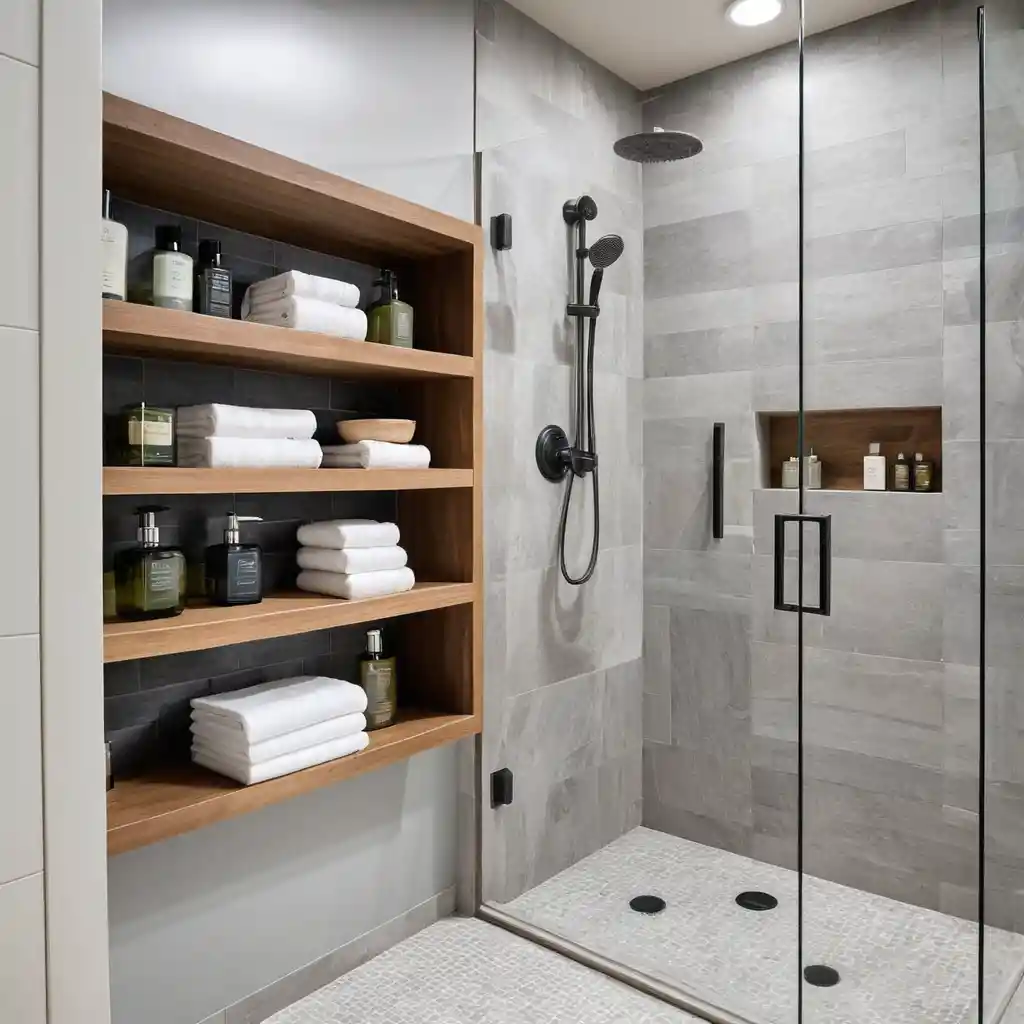 Walk-In Shower with Floating Shelves