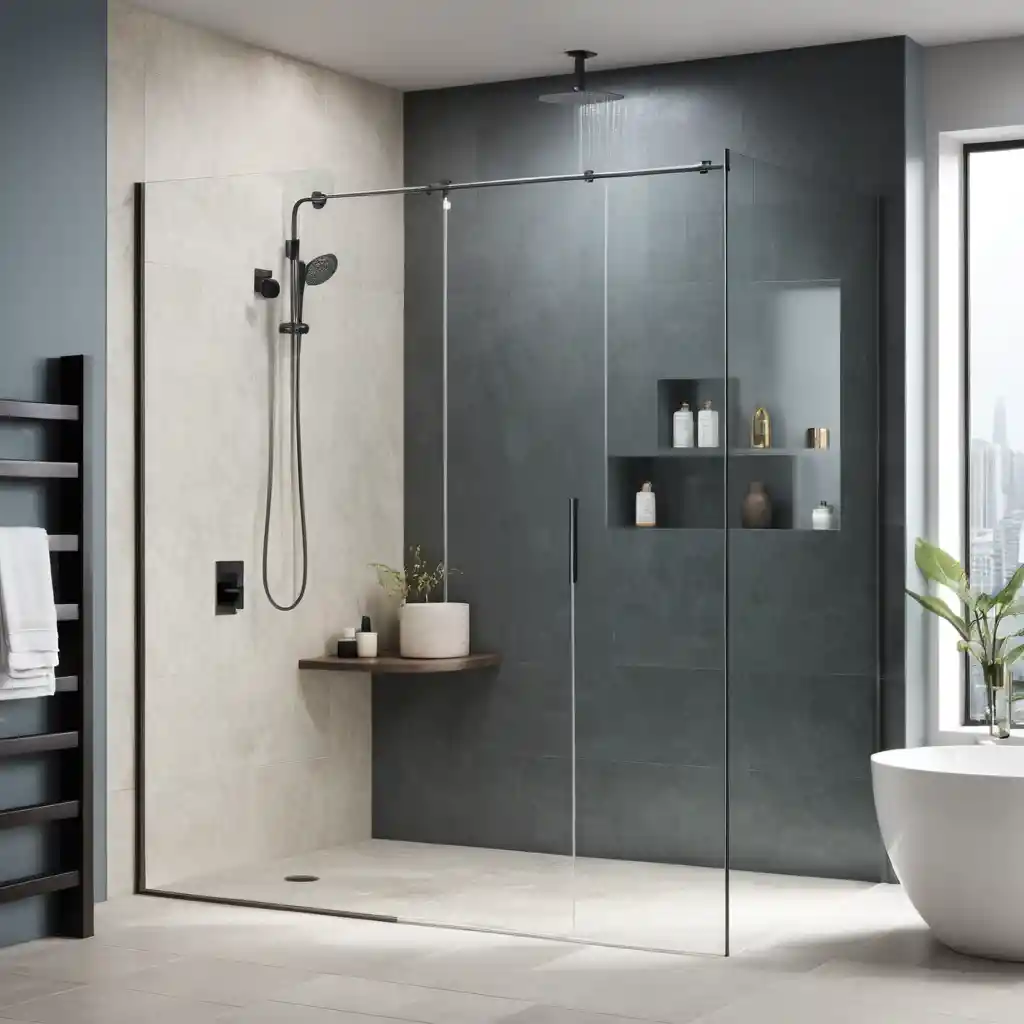 Walk-In Shower with Floor-to-Ceiling Glass Panels