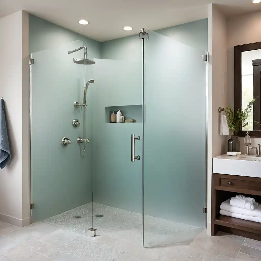 Walk-In Shower with Frosted Glass Dividers