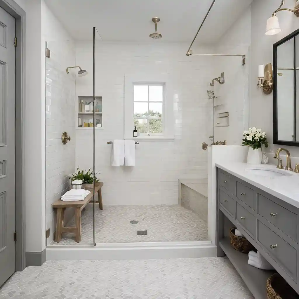 Walk-In Shower with Herringbone Tiles