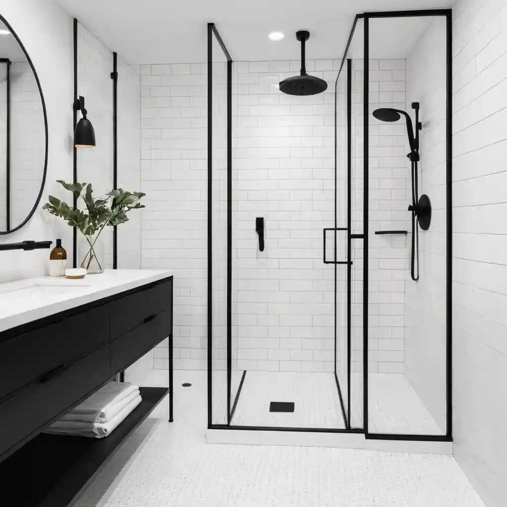 Walk-In Shower with Matte Black Fixtures