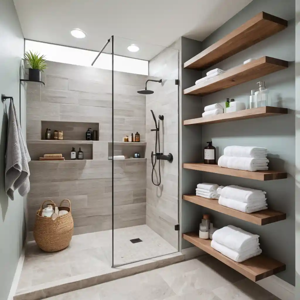 Walk-In Shower with Open Shelving