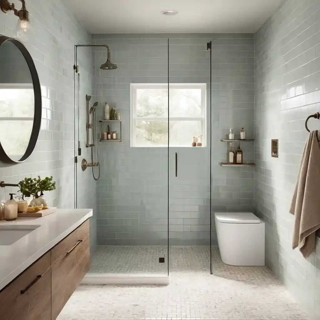 Walk-In Shower with Textured Subway Tiles