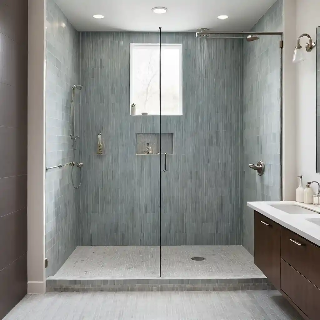 Walk-In Shower with Vertical Tile Patterns