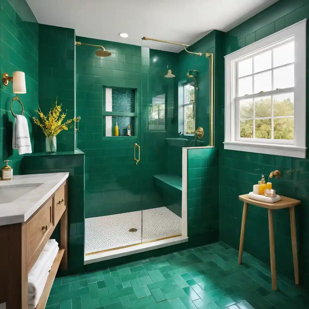 Walk-In Shower with a Bold Color Scheme