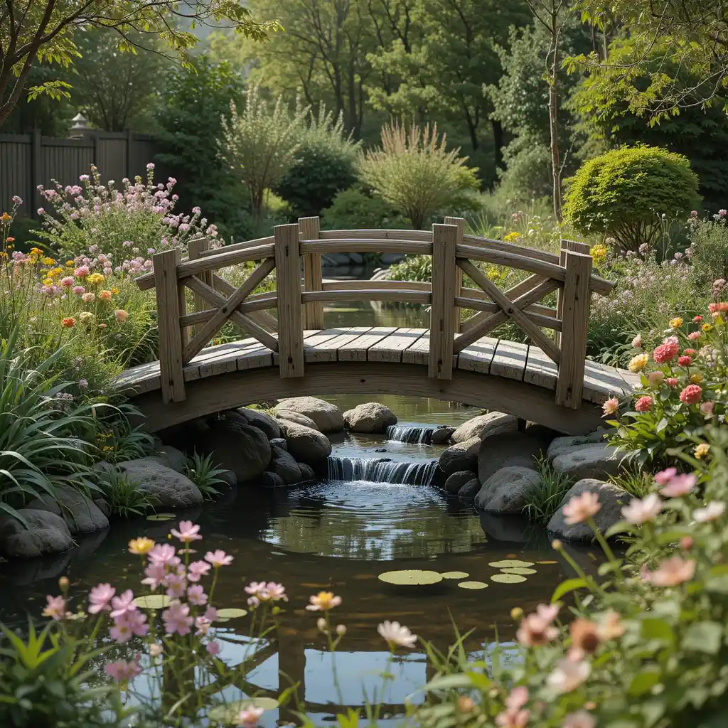 Wooden Bridge over Pond