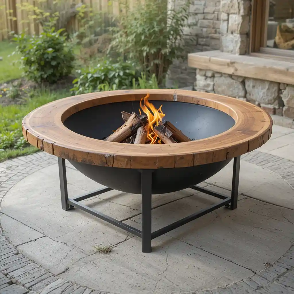 Wooden Fire Pit with Steel Base